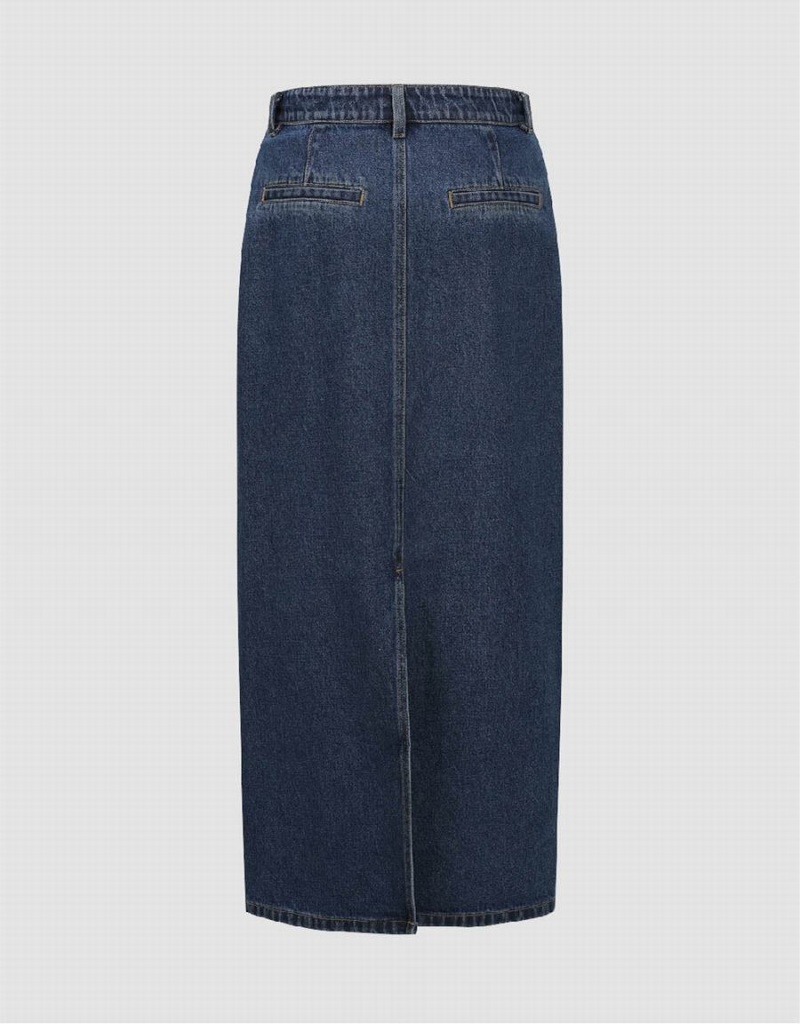 Urban Revivo Midi Straight Denim Women's Skirts Blue | AUY2417XU