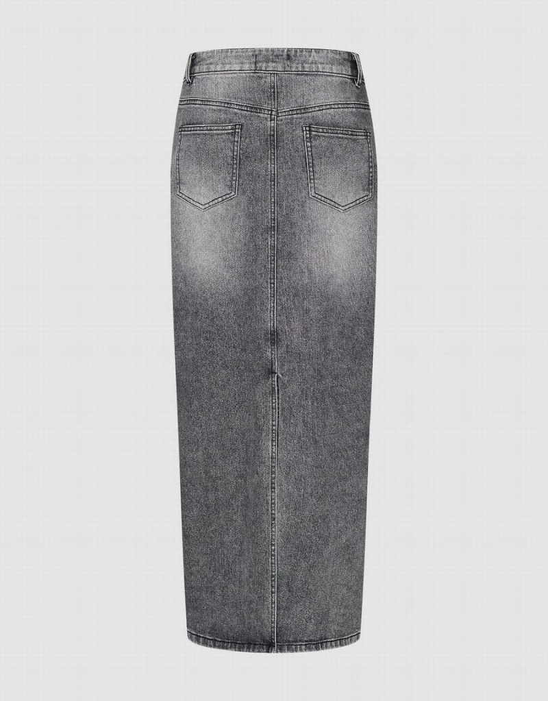 Urban Revivo Midi Straight Denim Women's Skirts Light Grey | CLK2561DZ