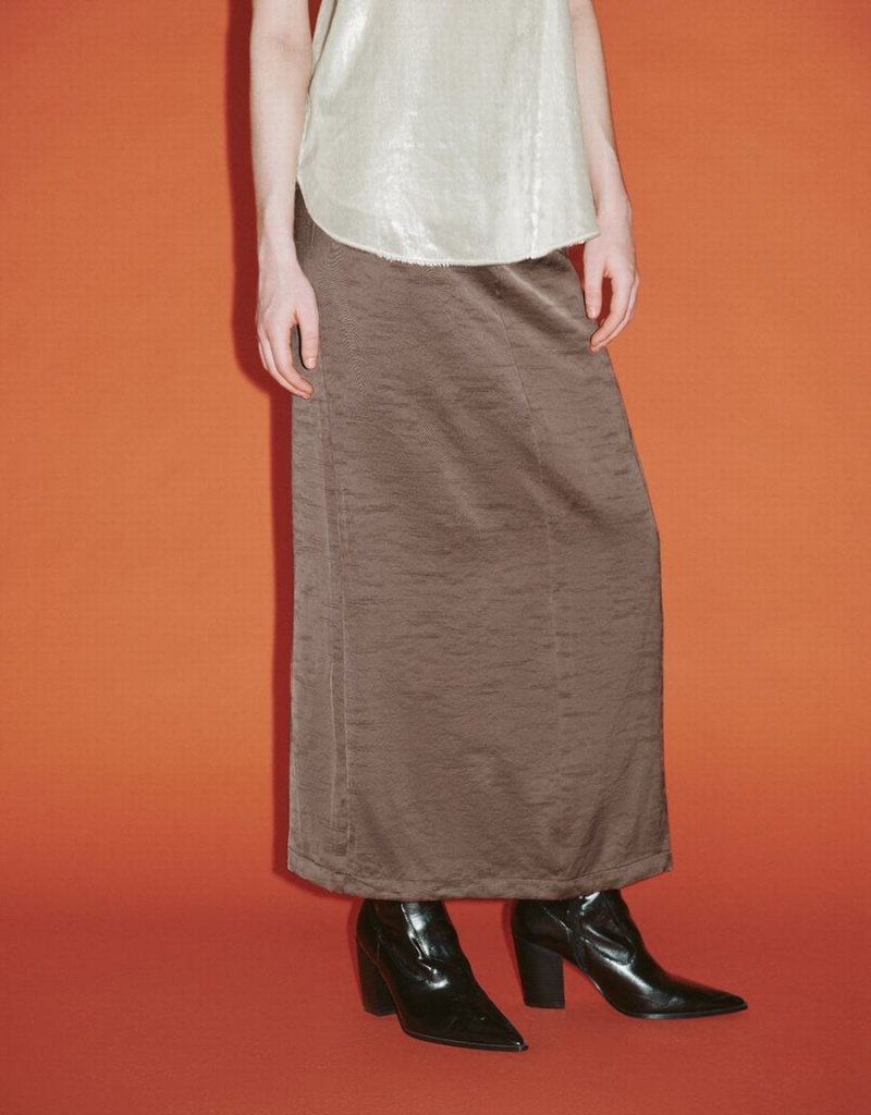 Urban Revivo Midi Straight Women's Skirts Brown | HZT6915YK