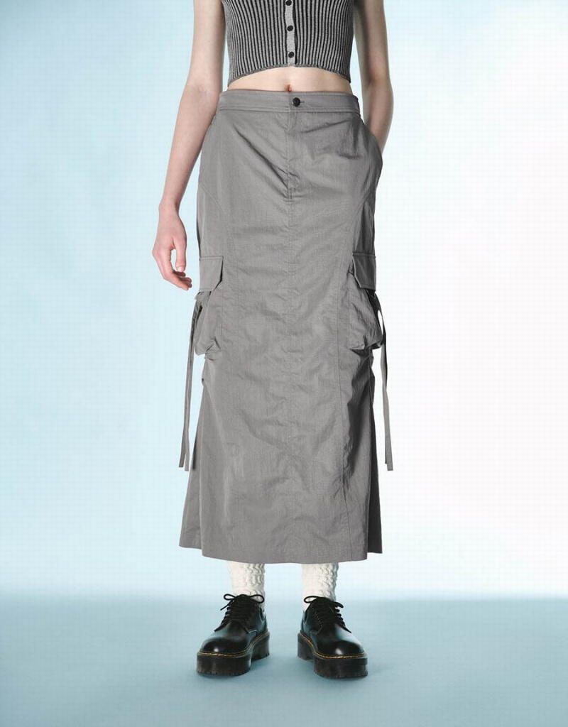 Urban Revivo Midi Straight Women's Skirts Grey | STO4450EQ