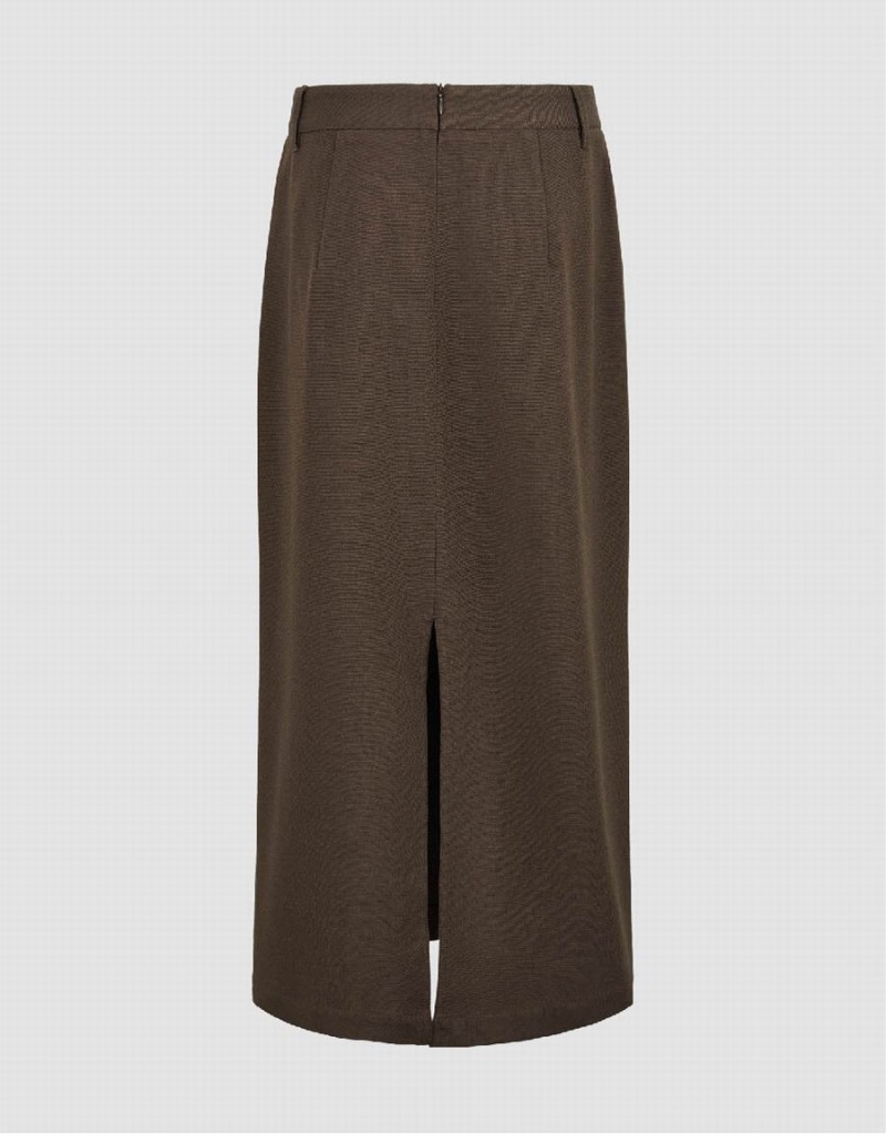 Urban Revivo Midi Straight Women's Skirts Brown Grey | YTU9411TF