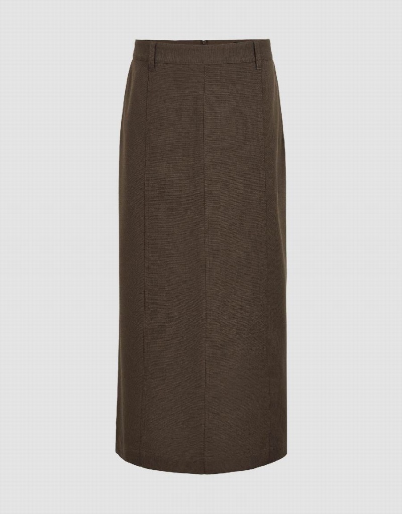 Urban Revivo Midi Straight Women\'s Skirts Brown Grey | YTU9411TF