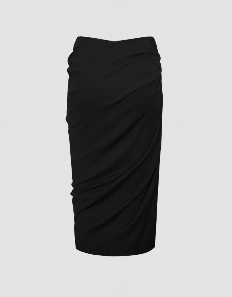 Urban Revivo Midi Wrapped Fishtail Women's Skirts Black | NQI461NI