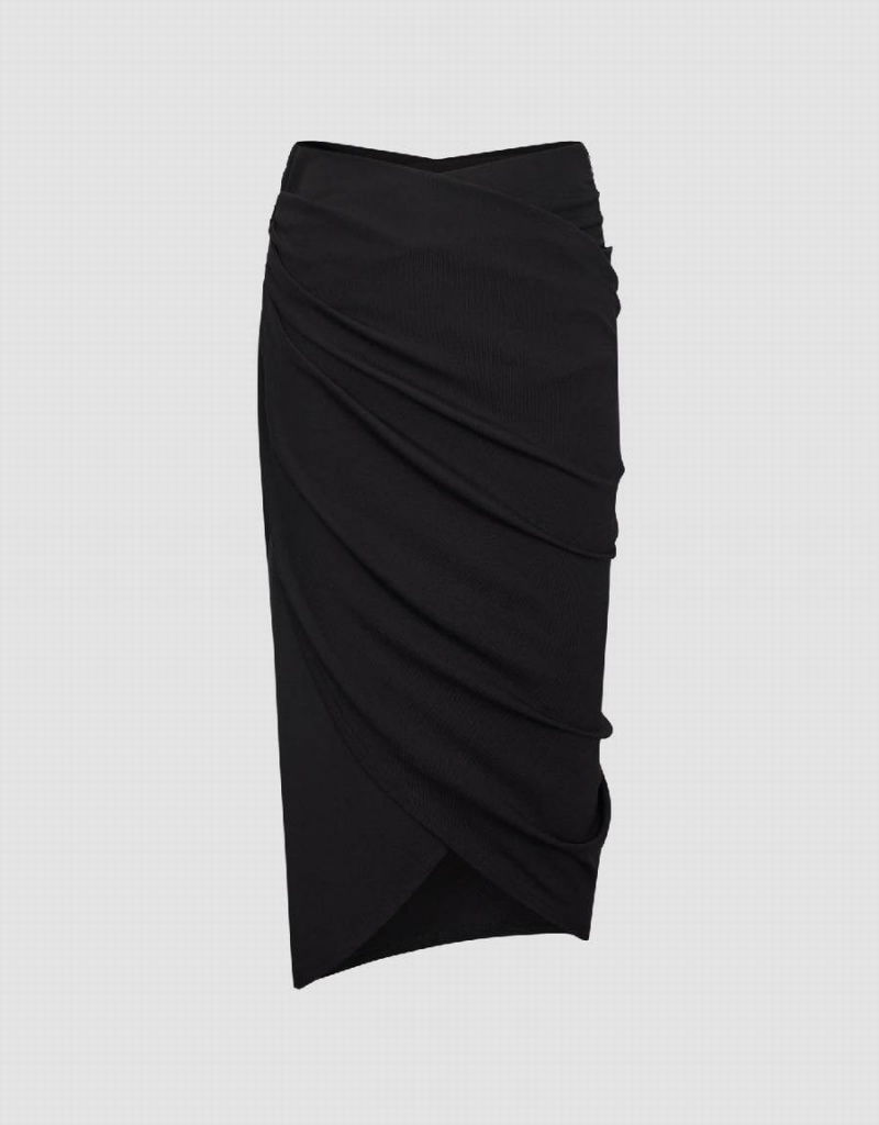 Urban Revivo Midi Wrapped Fishtail Women\'s Skirts Black | NQI461NI