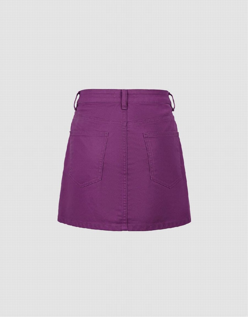 Urban Revivo Mini A-Line Denim Women's Skirts Purple | PQK872NU