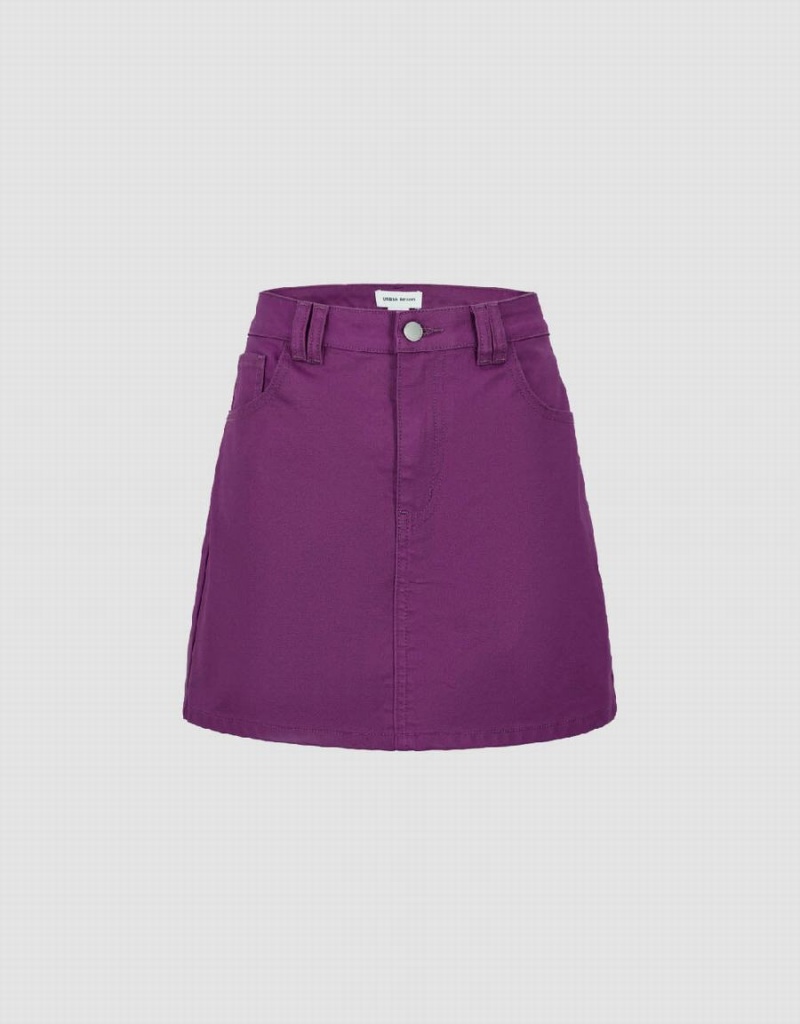 Urban Revivo Mini A-Line Denim Women\'s Skirts Purple | PQK872NU