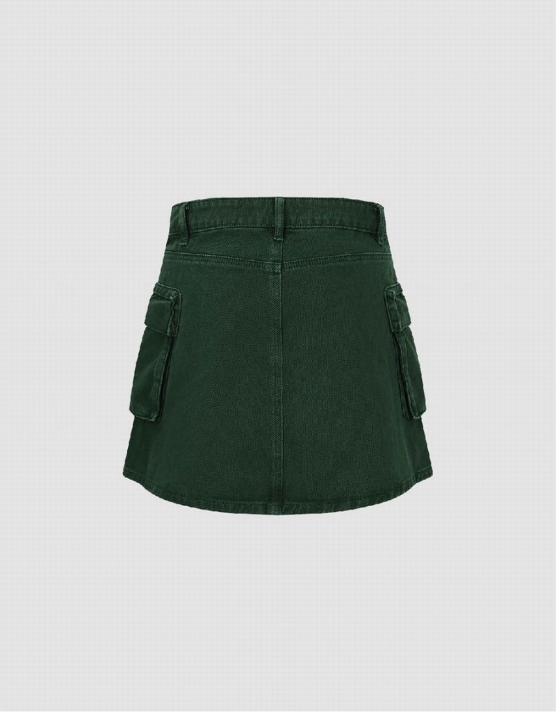 Urban Revivo Mini A-Line Denim Women's Skirts Green | GIG778NX