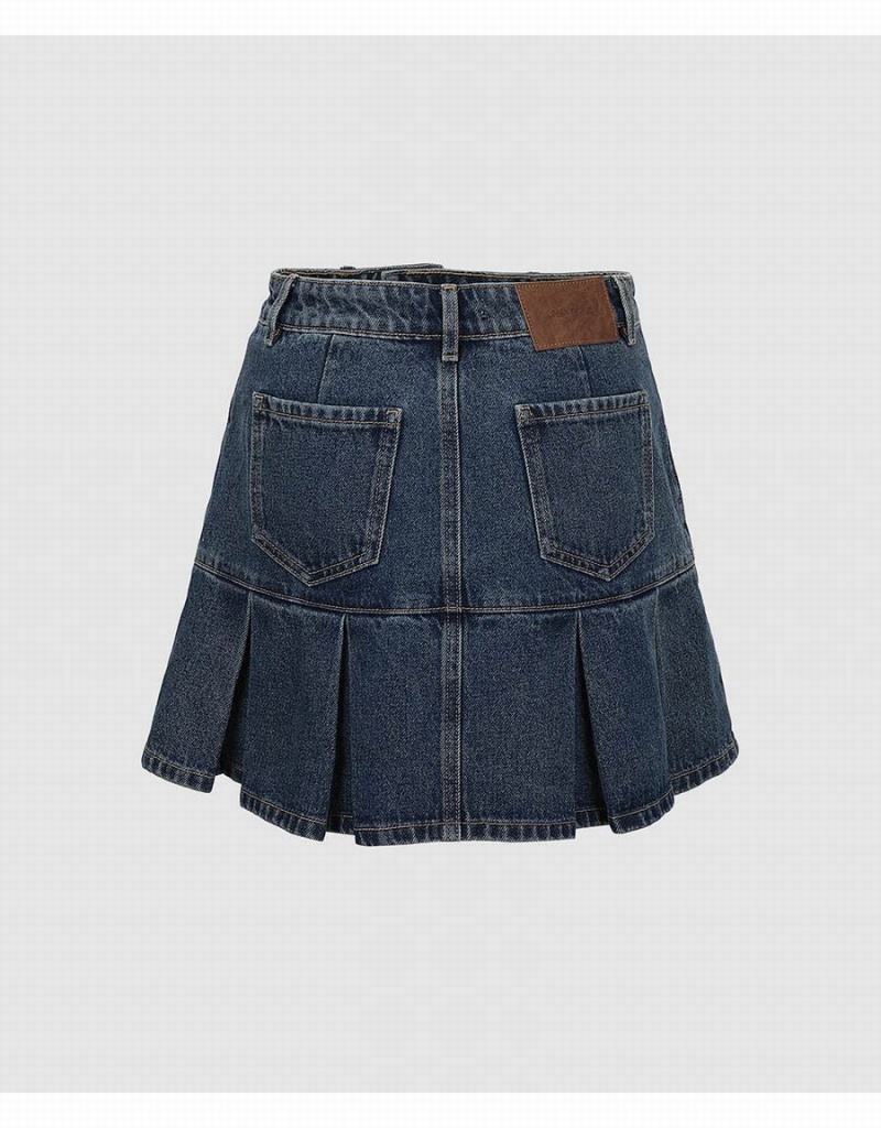 Urban Revivo Mini A-Line Denim Women's Skirts Blue | FCZ4518IK