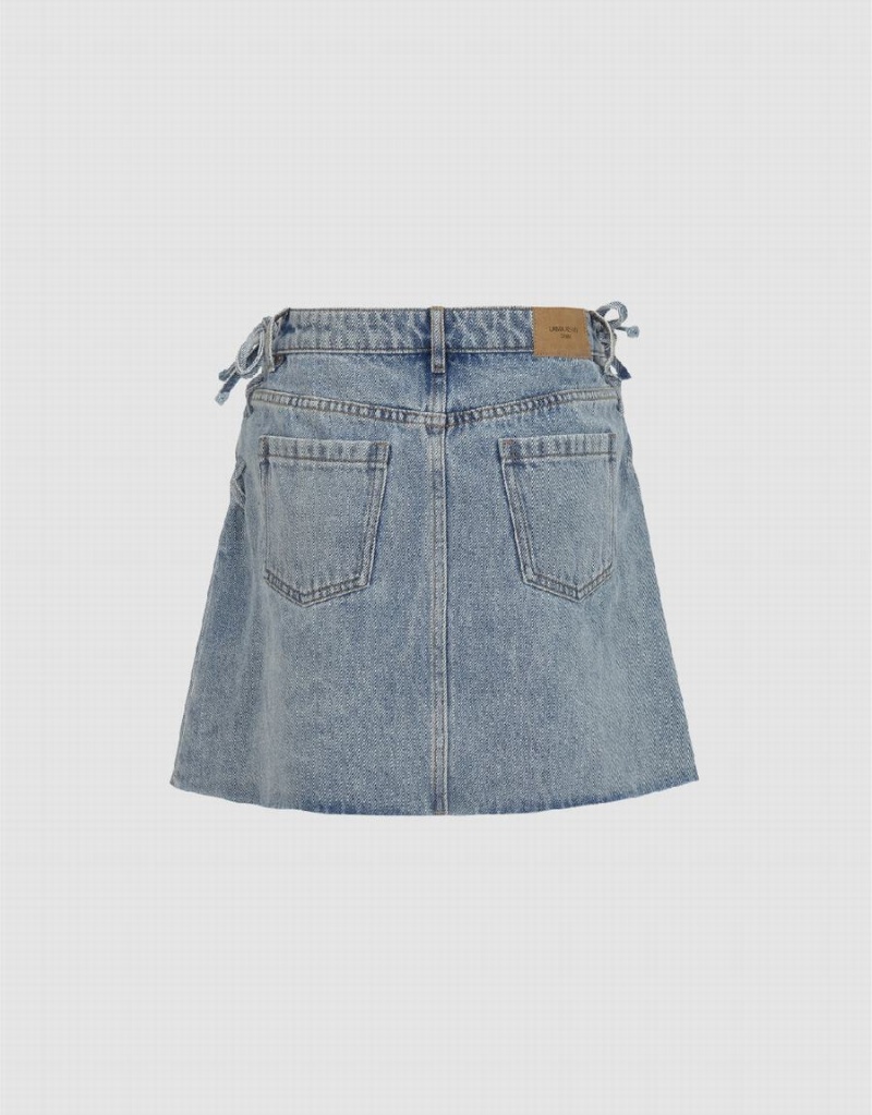 Urban Revivo Mini A-Line Denim Women's Skirts Blue | QLX4296UY