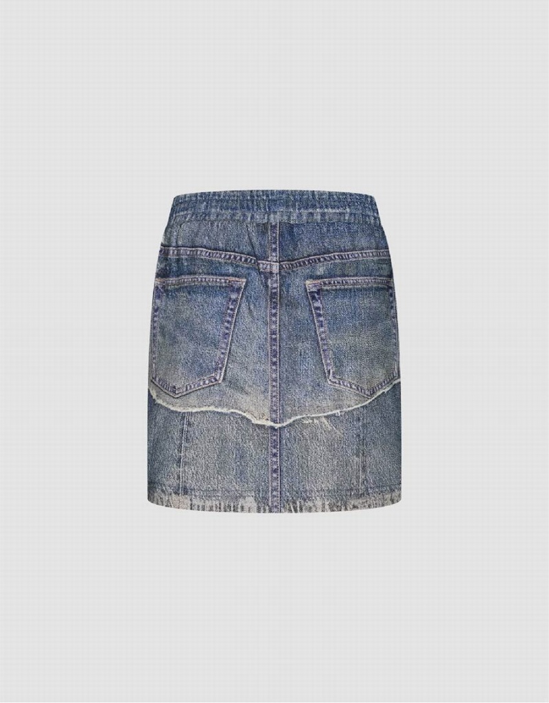 Urban Revivo Mini Straight Denim Women's Skirts Blue | AVO8318UY