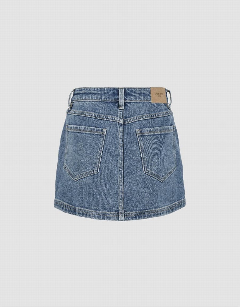 Urban Revivo Mini Straight Denim Women's Skirts Blue | URF6079AN