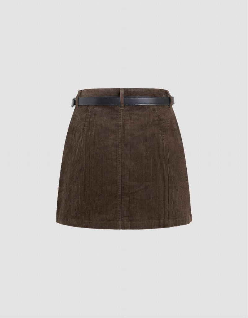 Urban Revivo Mini Straight With Belt Women's Skirts Brown | OIE206MU