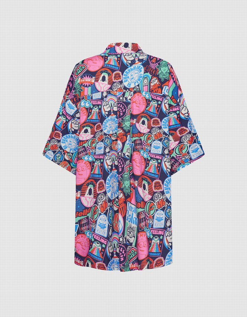 Urban Revivo Minions Allover Print Button Up Women's Shirts Grey | YRL3761DR