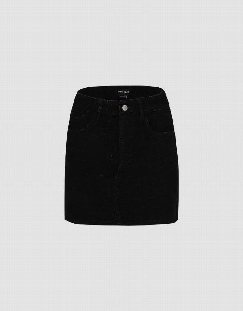 Urban Revivo Monogram Straight Mini Denim Women\'s Skirts Black | AAM3889CT