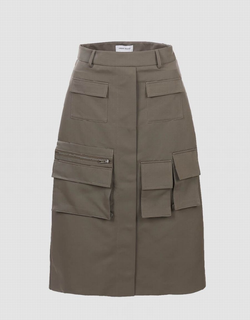 Urban Revivo Multi Utility Pocket Women\'s Skirts Khaki Grey | GLN1983WV