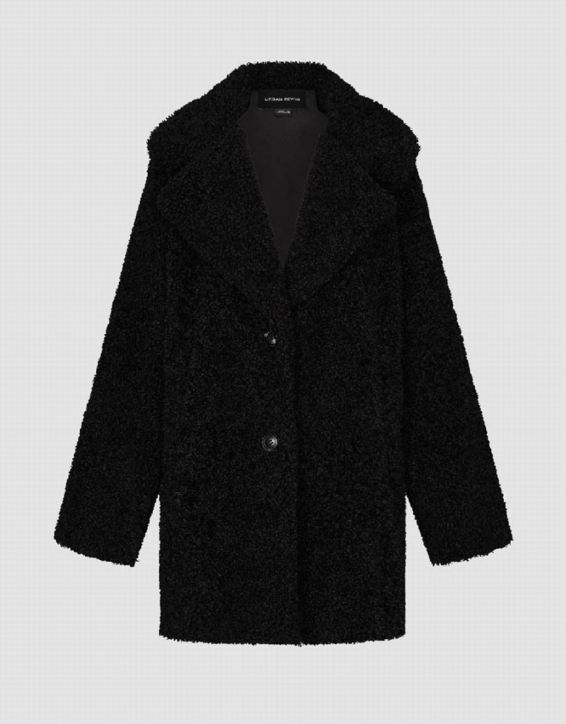 Urban Revivo Notch Lapel Longline Furry Women's Coats Black | SLV7087JT