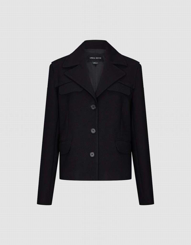 Urban Revivo Notch Lapel Straight Women's Blazers Black | TWG7572QQ