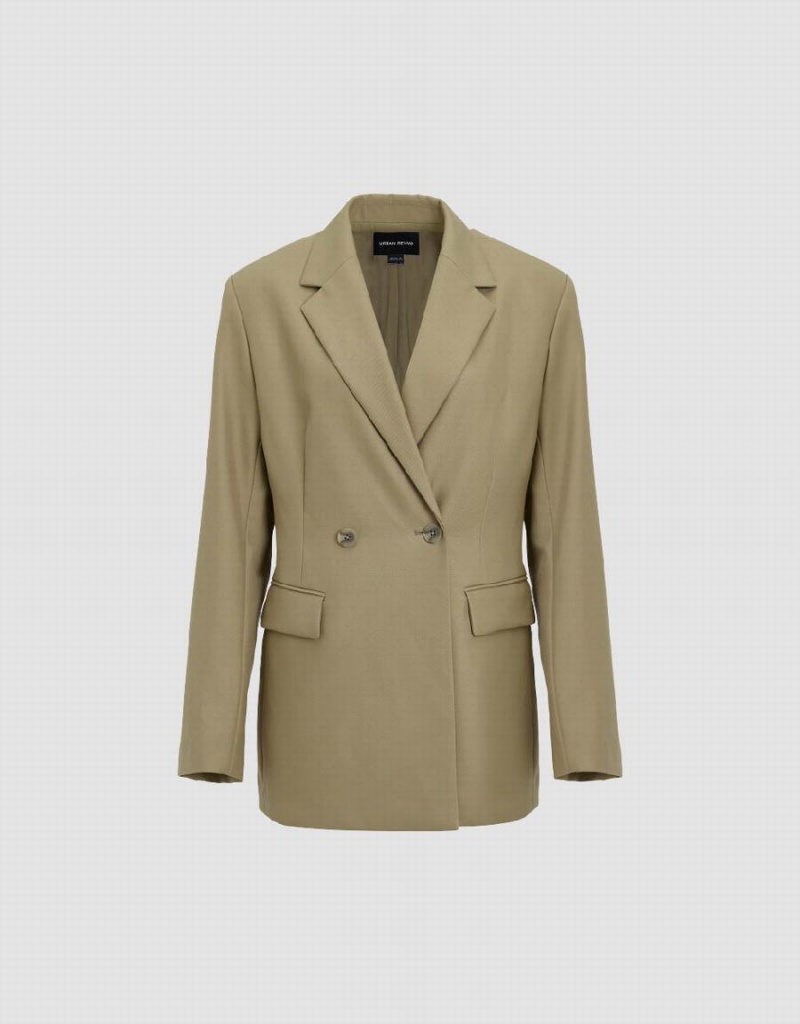 Urban Revivo Notch Lapel Tailored Women's Blazers Dark Khaki | FXG6729BD