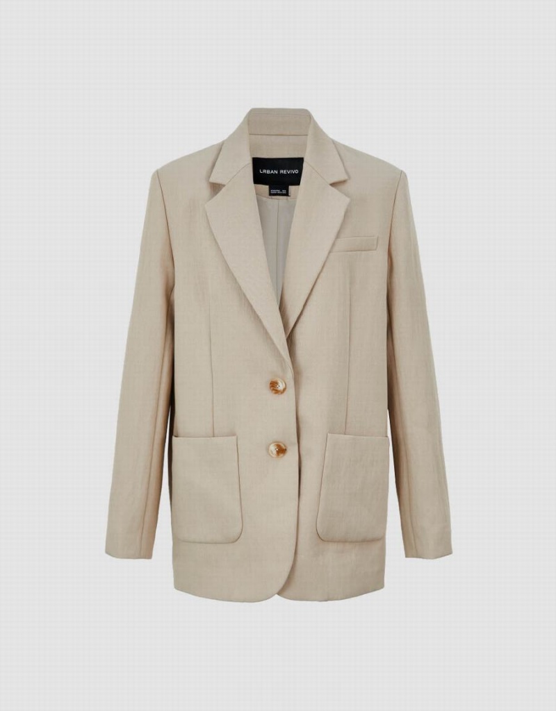 Urban Revivo Notch Lapel Tailored Women's Blazers Khaki | XBB764FO