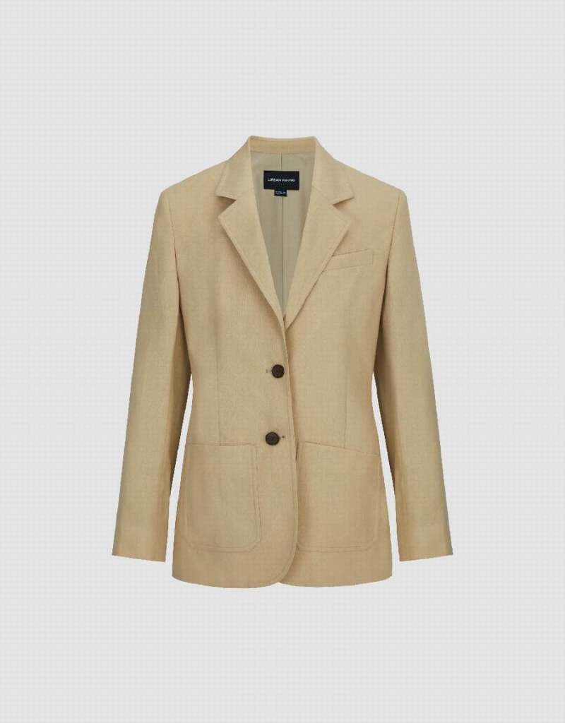 Urban Revivo Notch Lapel Tailored Women's Blazers Khaki | IPN6099DH