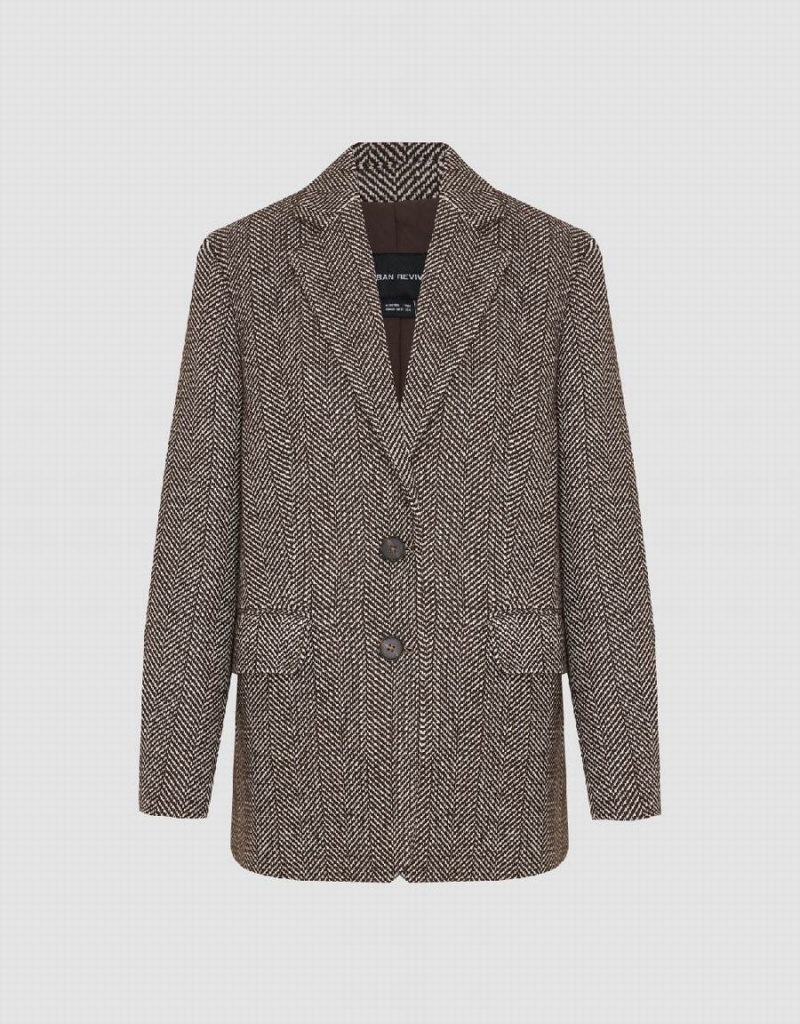 Urban Revivo Notch Lapel Tailored Women's Blazers Brown | DOC1596TX