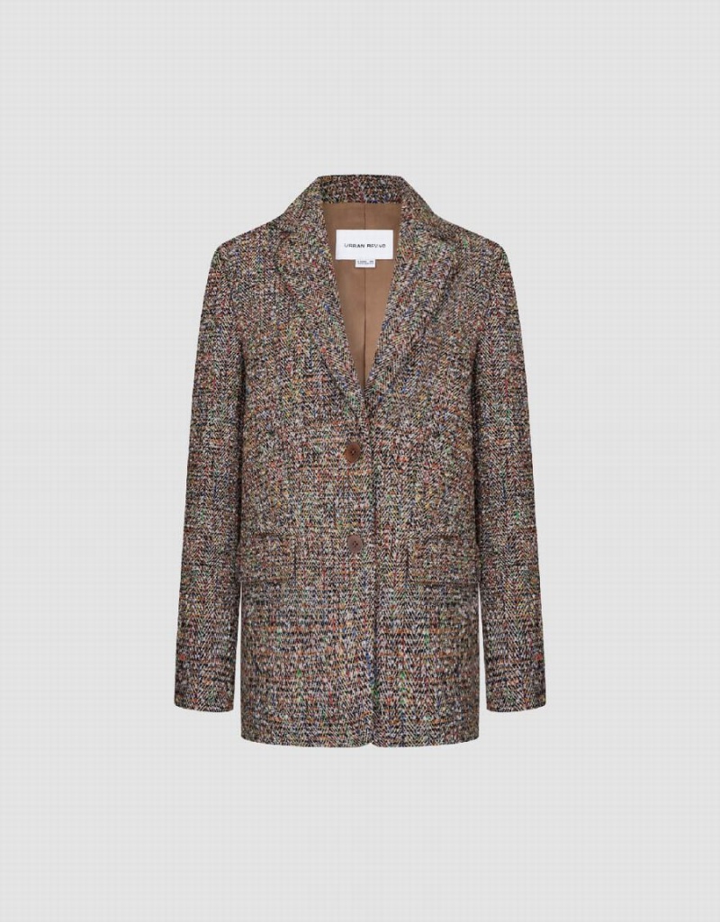 Urban Revivo Notch Lapel Tweed Women's Blazers Brown Multicolor | UEU8550TT