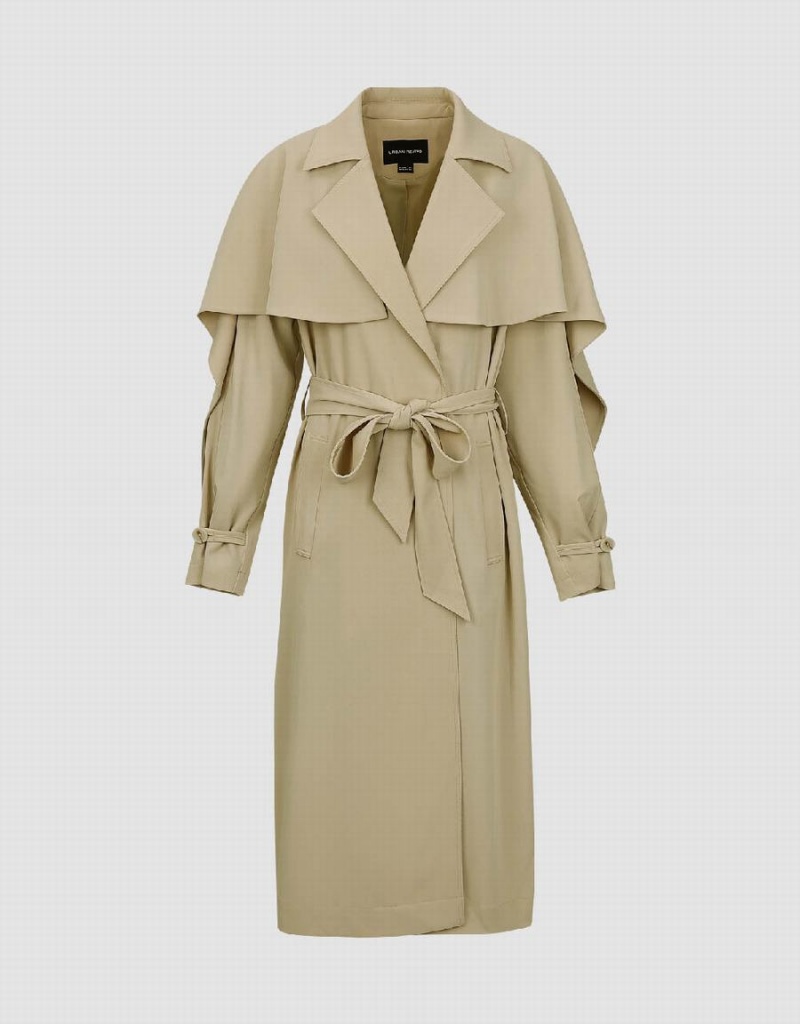 Urban Revivo Notch Lapel With Belt Women's Coats Light Khaki | QPF1064PW