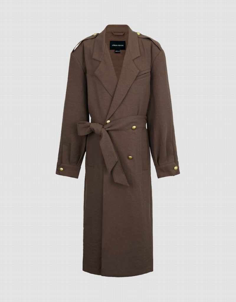 Urban Revivo Notch Lapel With Belt Women's Coats Brown | XVZ9259EA