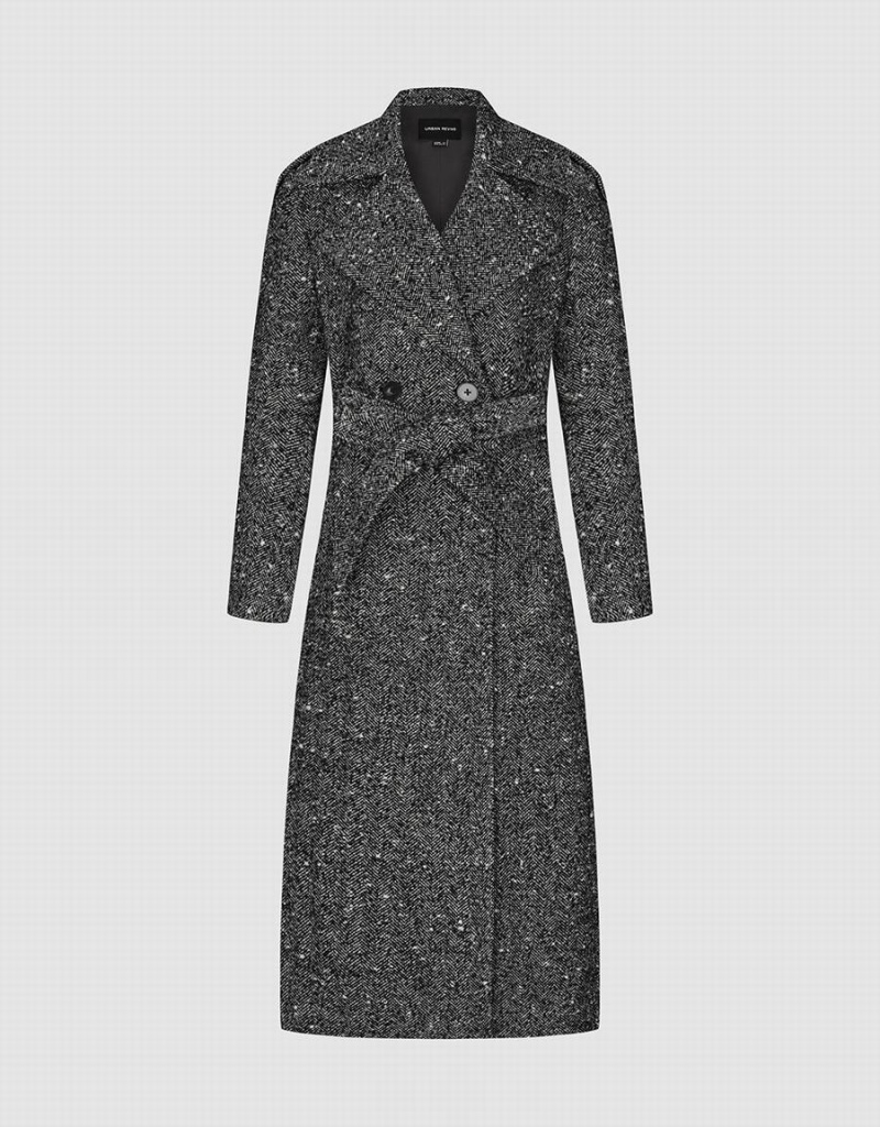 Urban Revivo Notch Lapel With Belt Women's Coats Grey | DQH9225TM