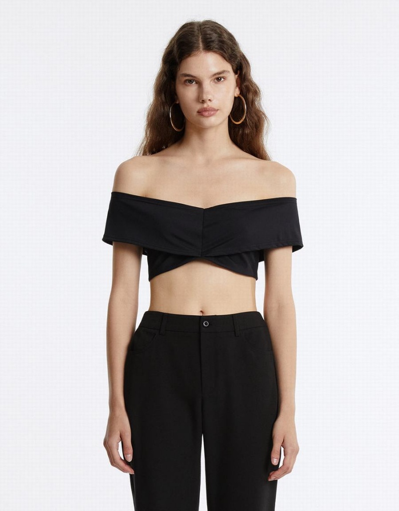 Urban Revivo Off-Shoulder Cropped Top Women's Bandeau Black | MJV5143SN