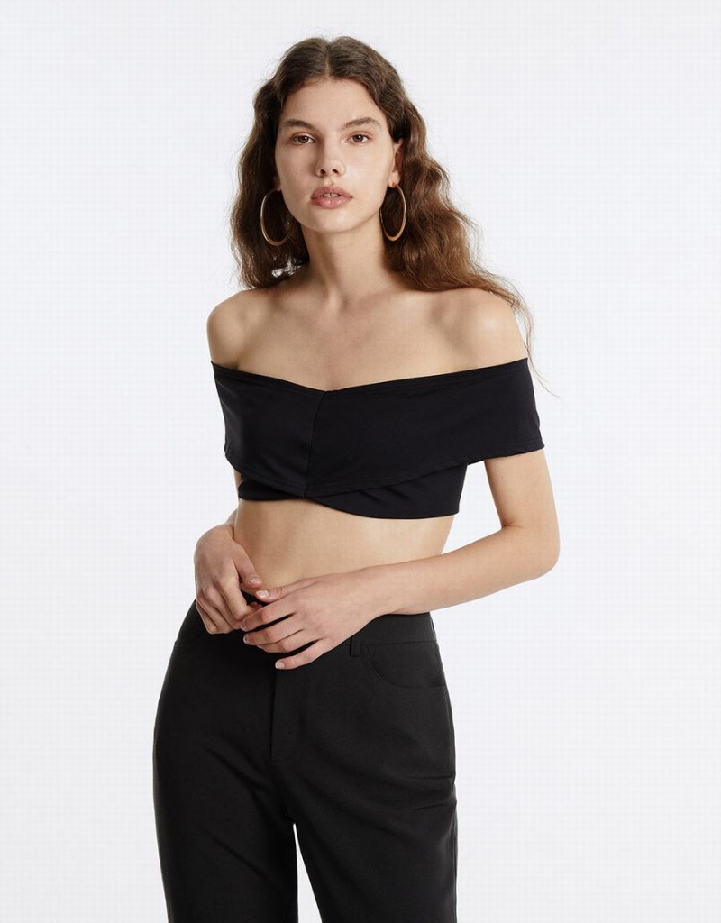 Urban Revivo Off-Shoulder Cropped Top Women\'s Bandeau Black | MJV5143SN