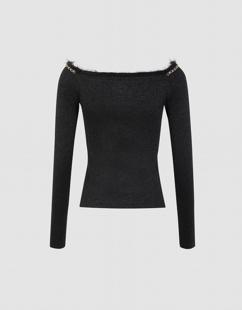 Urban Revivo Off-Shoulder Knit Women's Cardigan Black | LPO3560WF