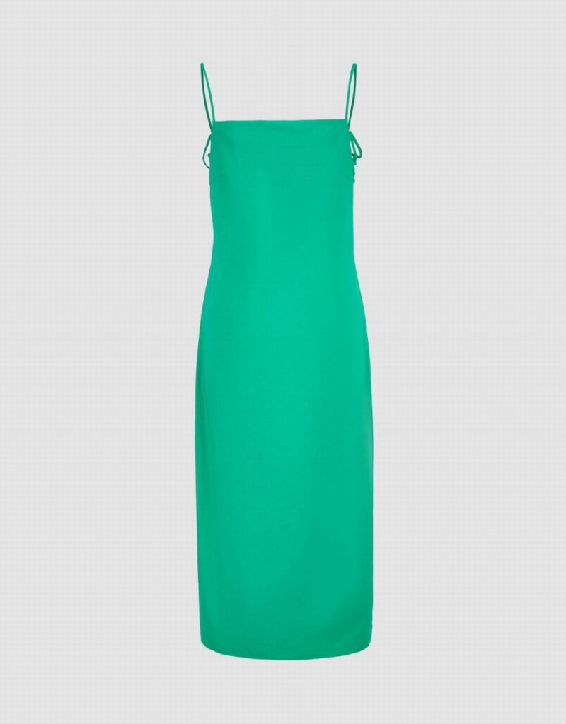 Urban Revivo Off-Shoulder Skinny Cami Women's Dress Green | WPO922PL