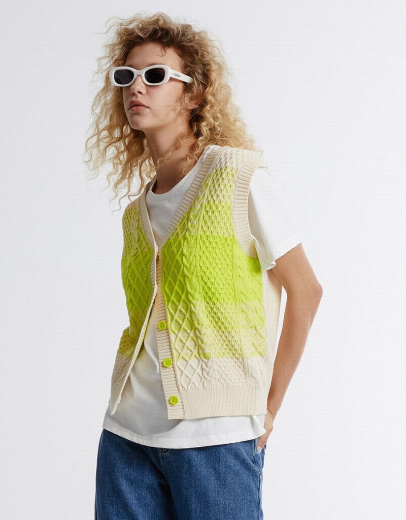 Urban Revivo Ombre Sleeveless Women's Cardigan Green White | IAX8436AJ