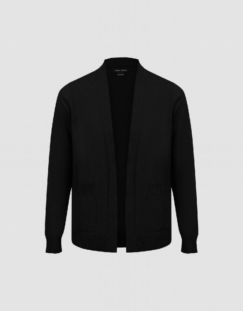 Urban Revivo Open Front Straight Knitted Men's Cardigan Black | NAM335JM