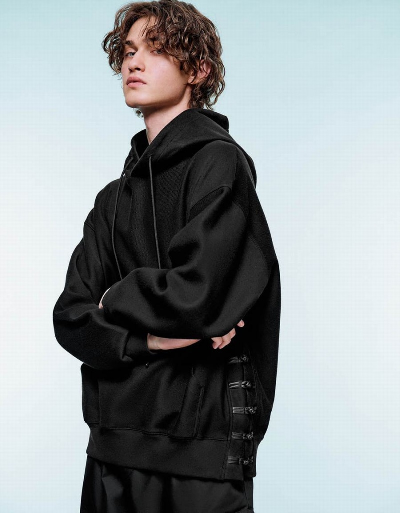 Urban Revivo Oversized Hooded Men's Sweatshirts Black | SKZ7179GH