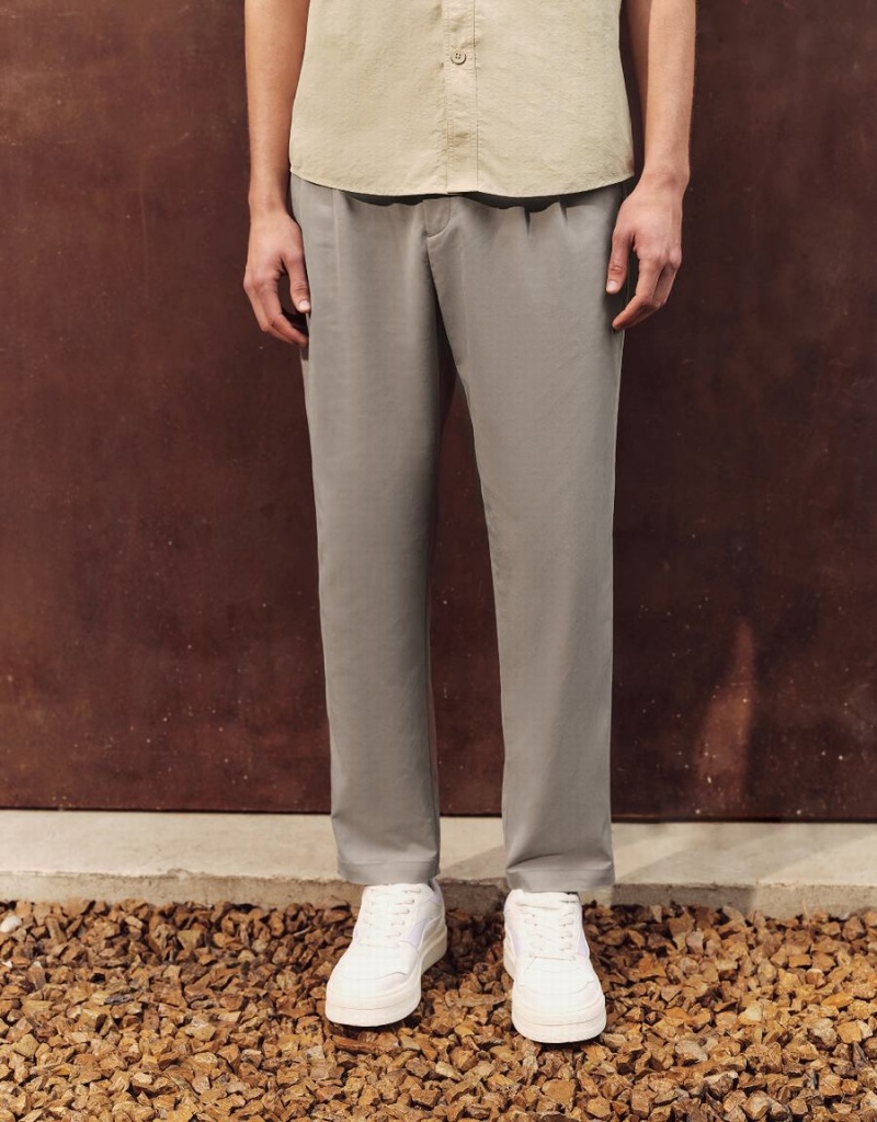 Urban Revivo Oversized Straight Men's Pants Khaki Grey | CKU10045EI