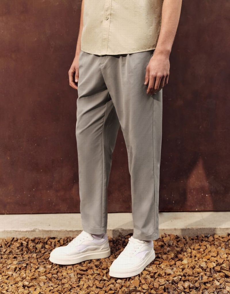 Urban Revivo Oversized Straight Men's Pants Khaki Grey | CKU10045EI