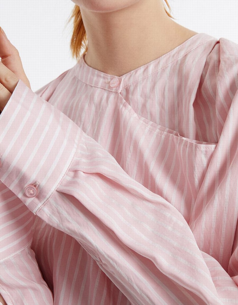 Urban Revivo Oversized Striped Women's Blouse Pink | TMT4643SV