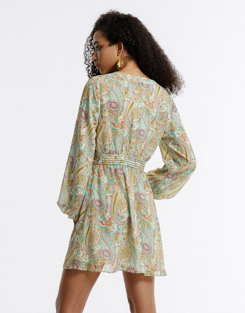 Urban Revivo Paisley Print Chiffon Women's Dress Green | CMI4715AY