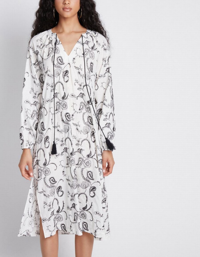 Urban Revivo Paisley Split Hem Midi Women's Dress Grey | ILN9049KX