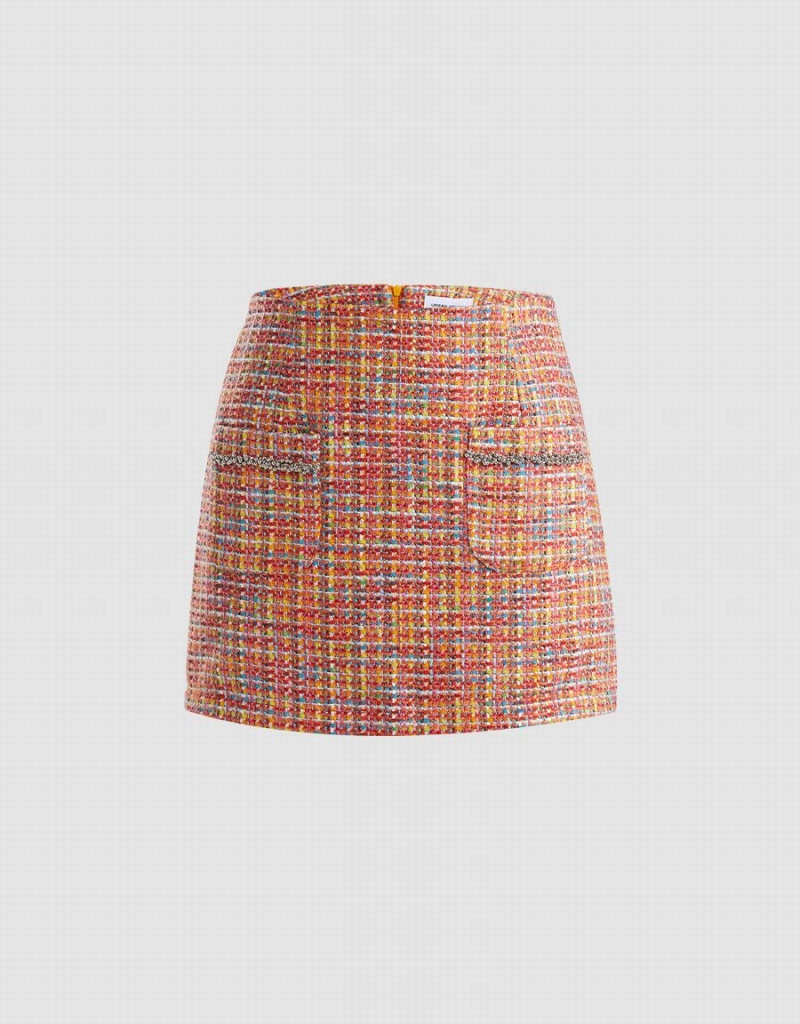 Urban Revivo Patched Pocket Tweed Women\'s Skirts Orange | JIX1355ML