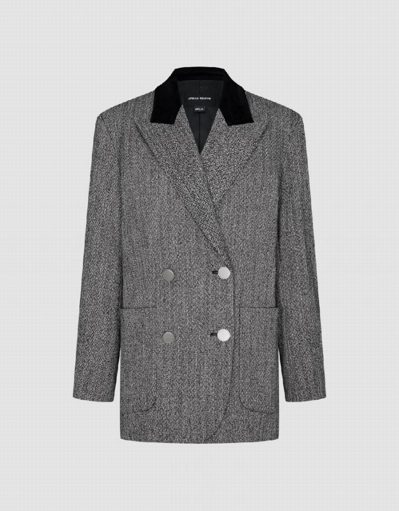 Urban Revivo Peak Lapel Double Breasted Women's Blazers Grey | TTI5319HD