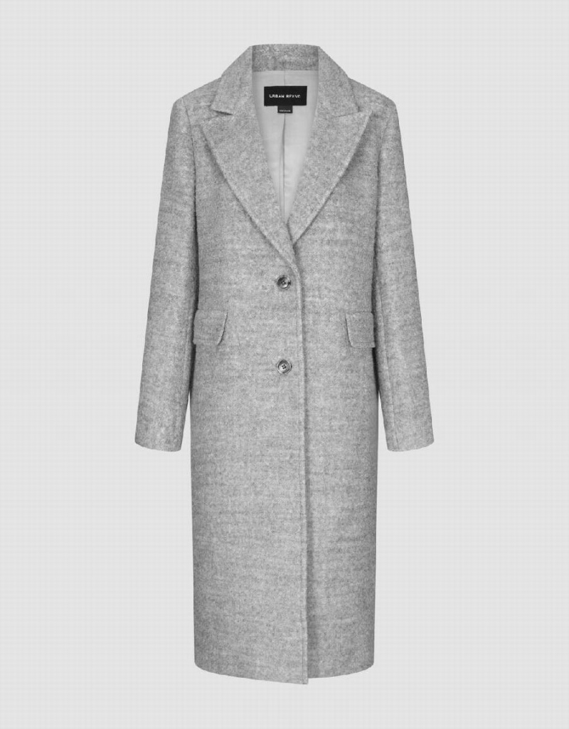 Urban Revivo Peak Lapel Straight Longline Women's Coats Grey | SIM45UR