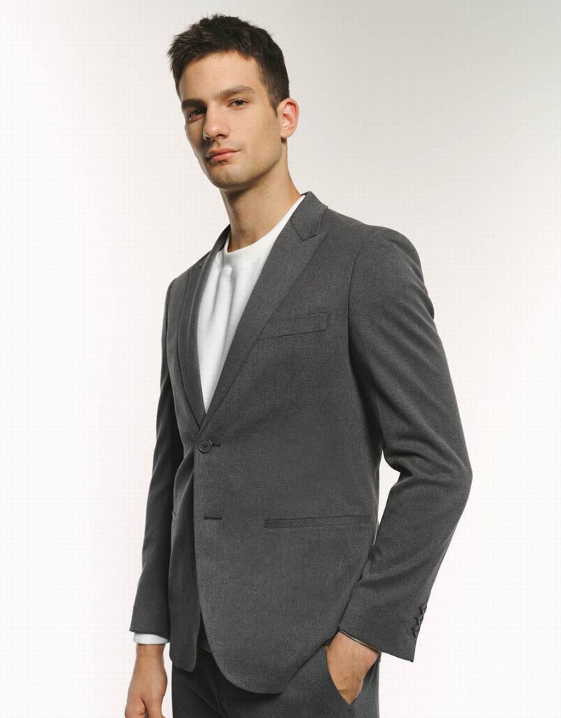 Urban Revivo Peaked Lapel Straight Men's Blazers Dark Grey | DMR4643GN