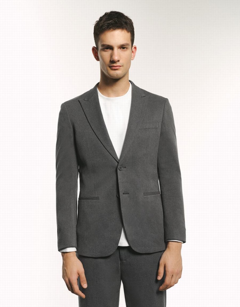 Urban Revivo Peaked Lapel Straight Men\'s Blazers Dark Grey | DMR4643GN