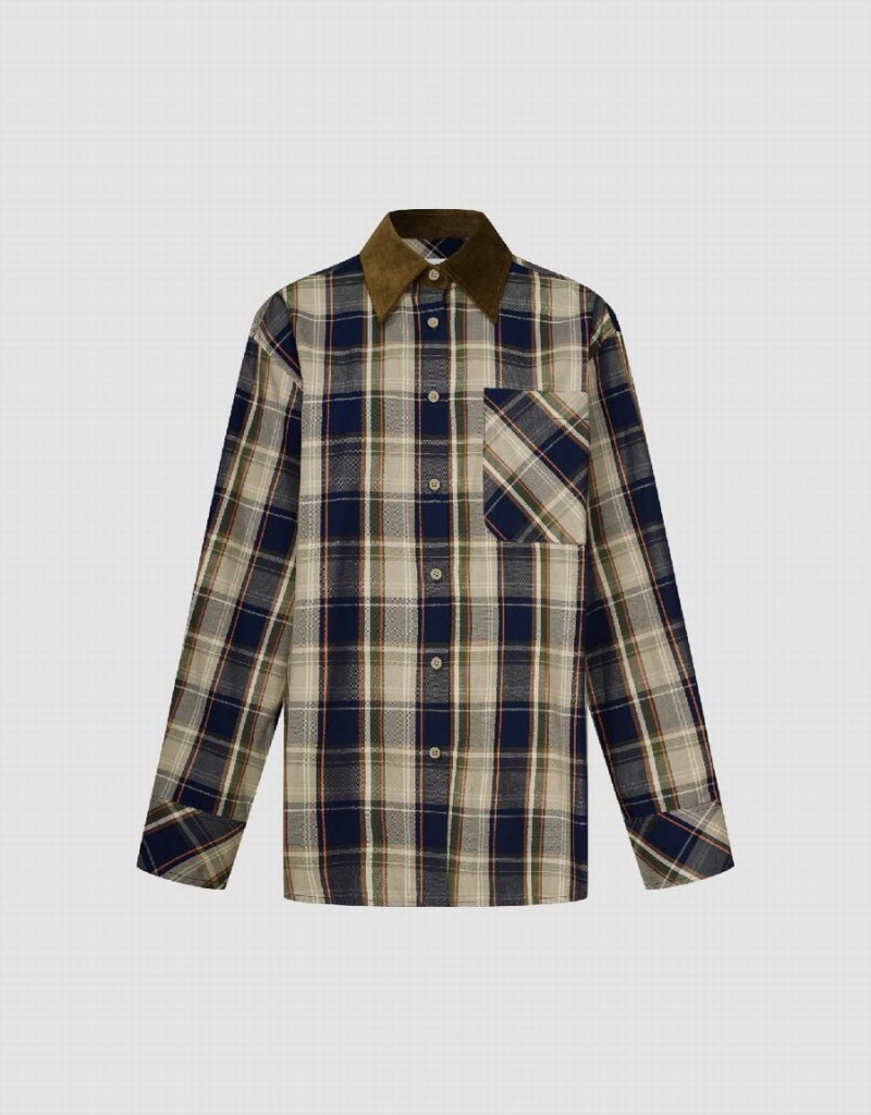 Urban Revivo Plaid A-Line Women's Shirts Brown | TSD618WR