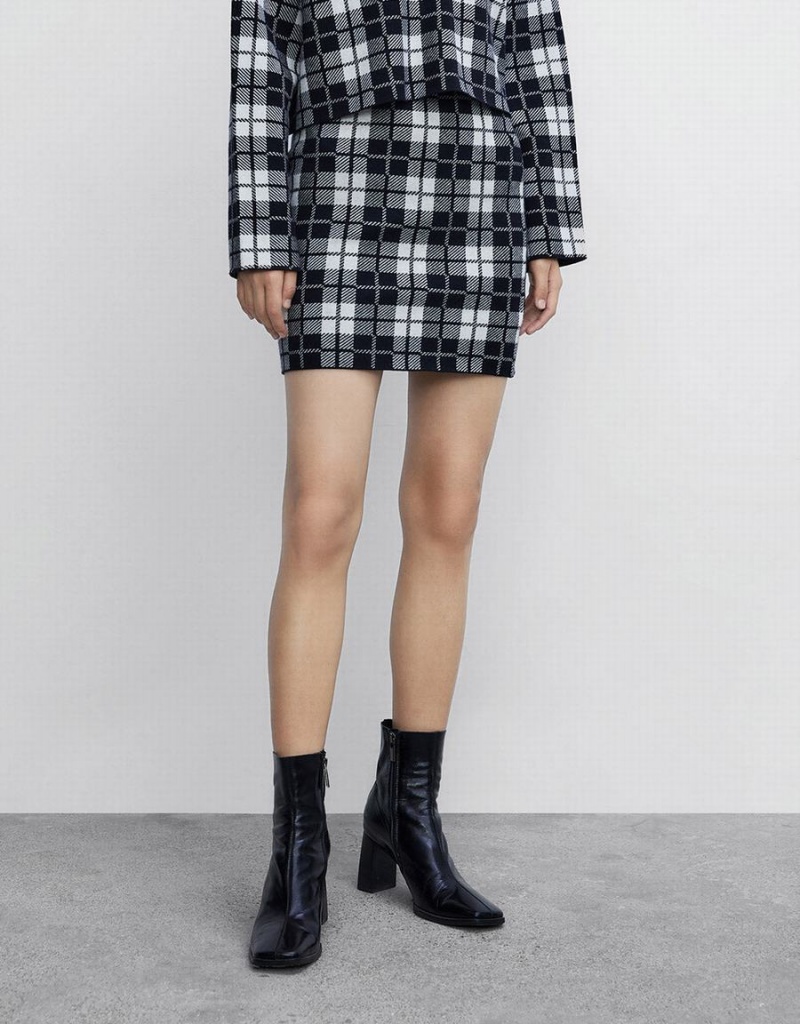 Urban Revivo Plaid Knit Women's Skirts Grey | CFM8342FW