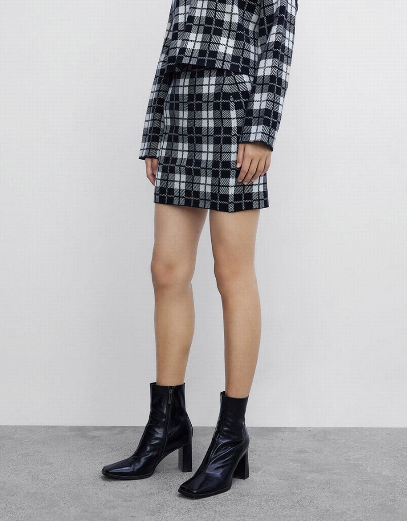 Urban Revivo Plaid Knit Women's Skirts Grey | CFM8342FW