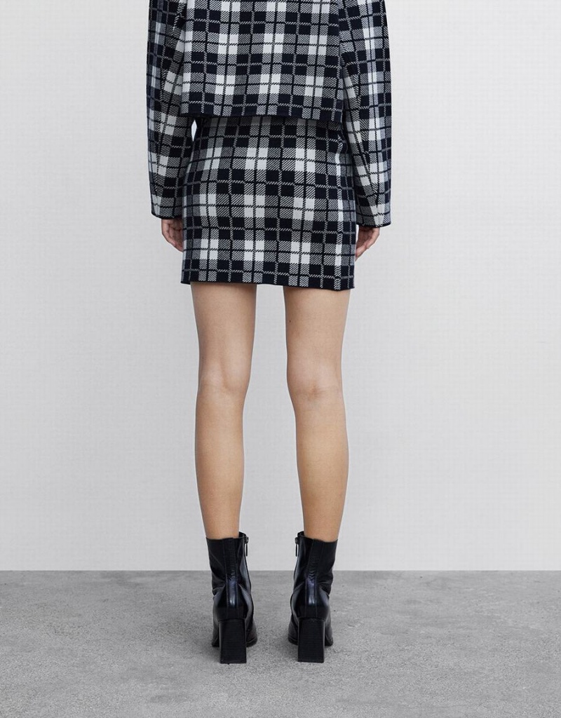 Urban Revivo Plaid Knit Women's Skirts Grey | CFM8342FW